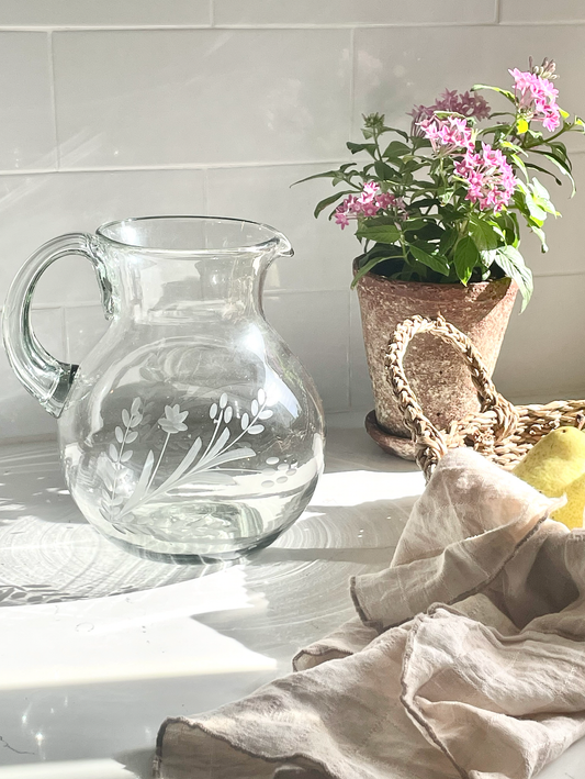 Hand-etched Blown Pitcher: Large