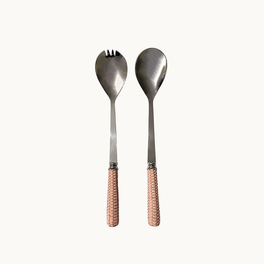 Rattan Pink Salad Servers (set of 2)