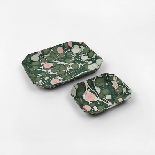 Marbled Octagonal Tray Set - Green
