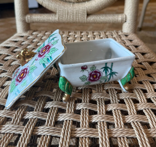 Floral Bamboo Footed Box with Lid