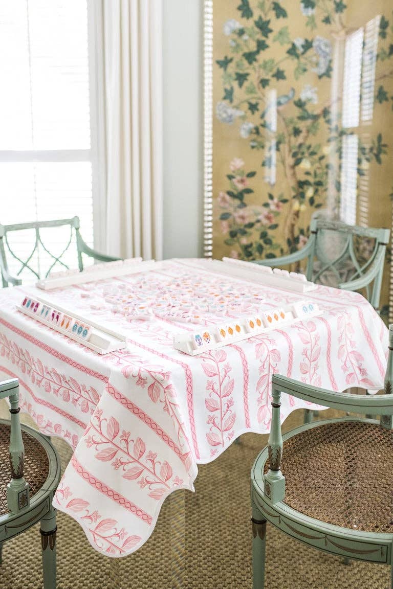 Scalloped Square Table Topper | Pink Botanical