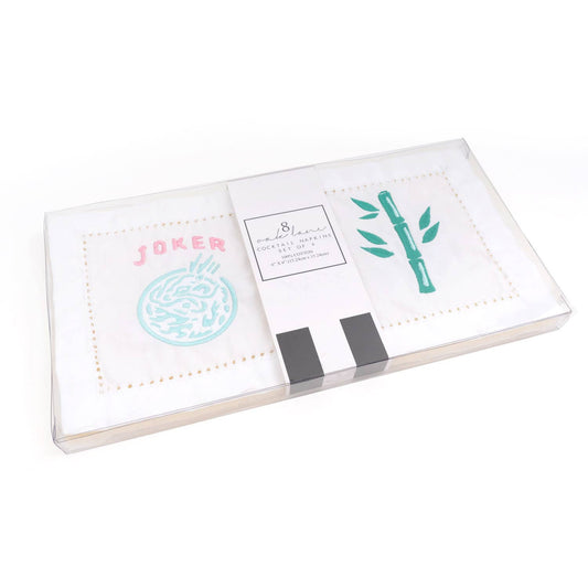 Mahjong Embroidered Cocktail Napkin Set