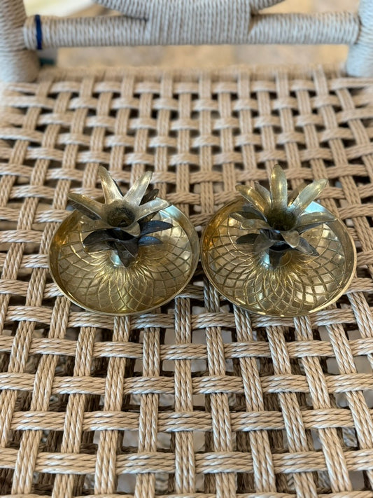 Pair of Vintage Pineapple Brass Candle Holders