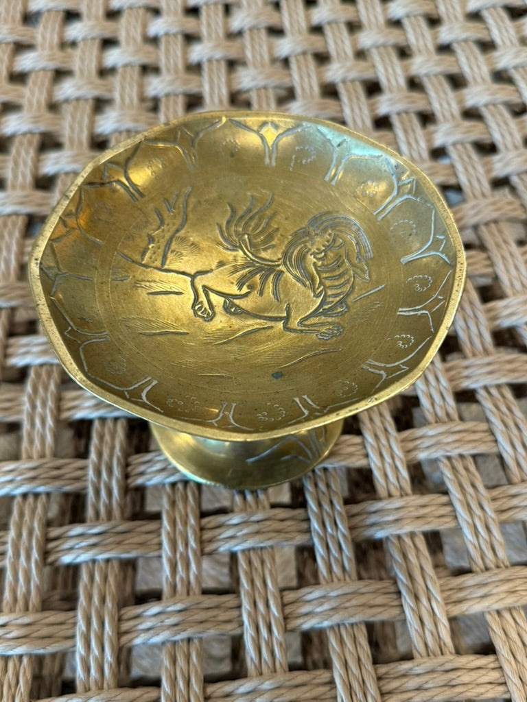 Vintage Brass Soap Dish with Lion Engraving