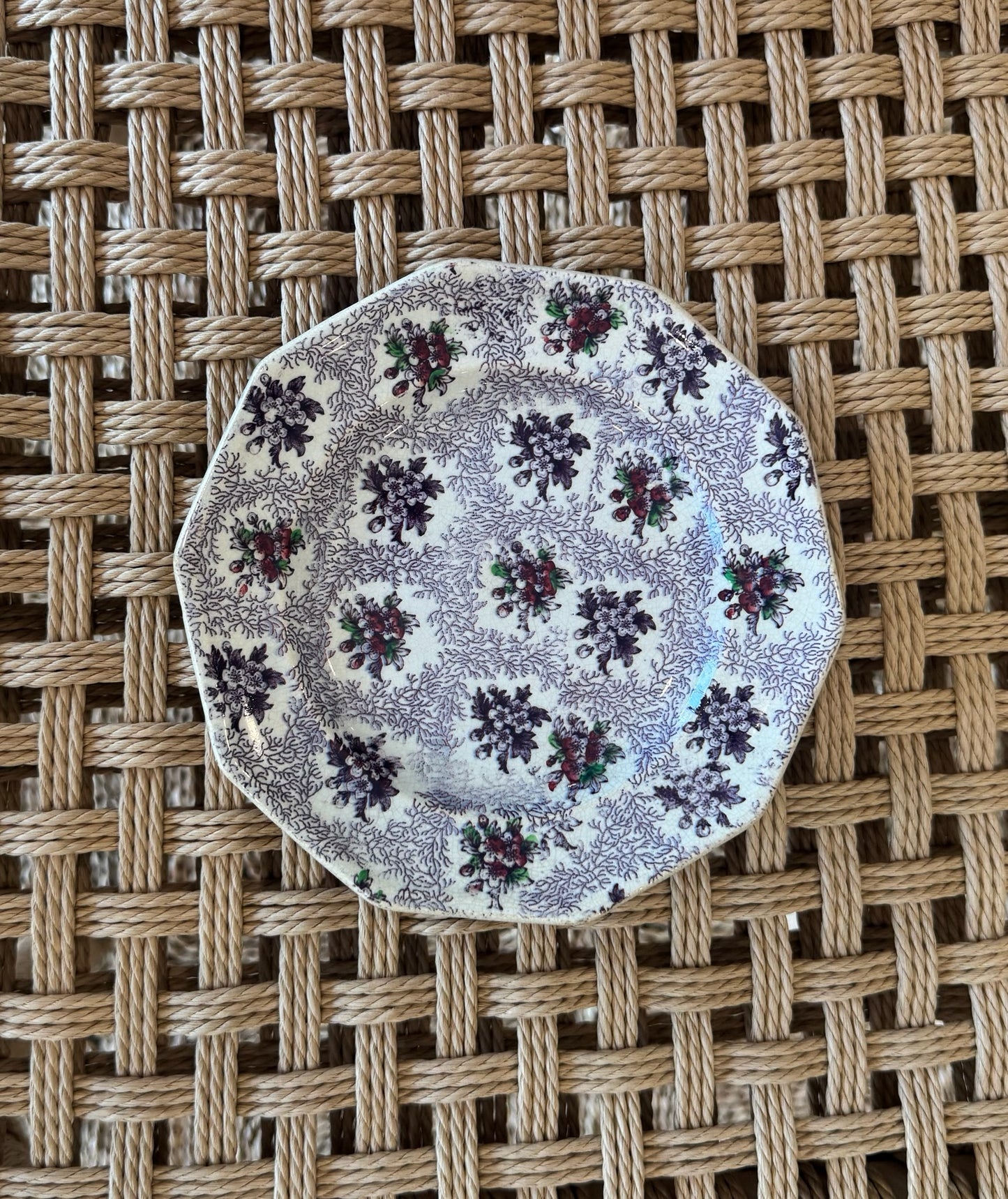 Purple Transferware Floral Dessert Plate