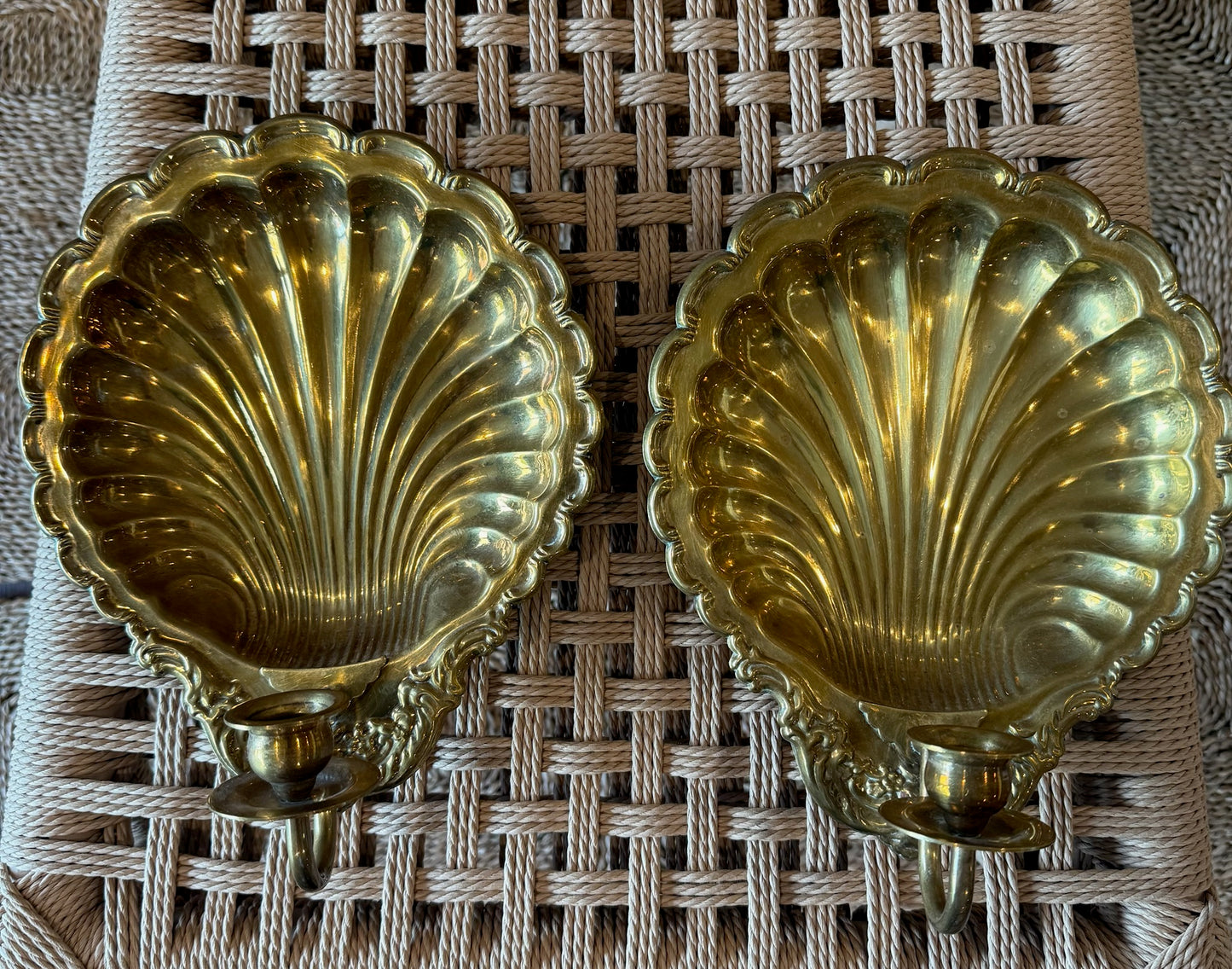 Brass Shell Candle Holders, Pair