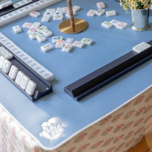 Embroidered Mahjong Mat in Blue