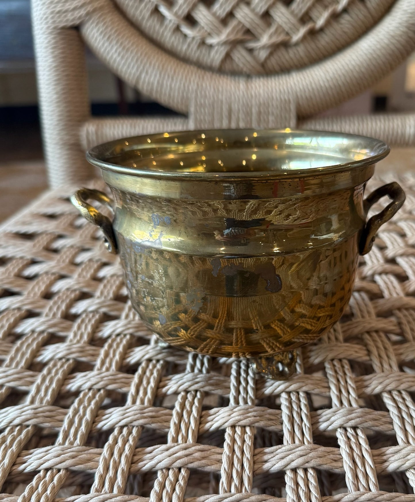 Oak Leaf Small Brass Planter
