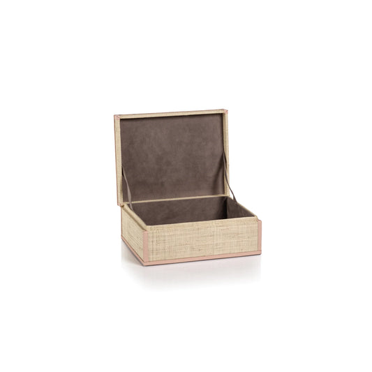 Lulu Natural Fiber Raffia Box with Pink Leather Trim
