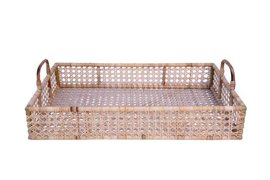 Large Rectangular Woven Cane Serving Tray