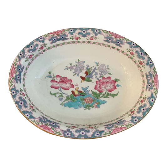 Antique English Minton’s Chinoiserie Bird Oval Bowl