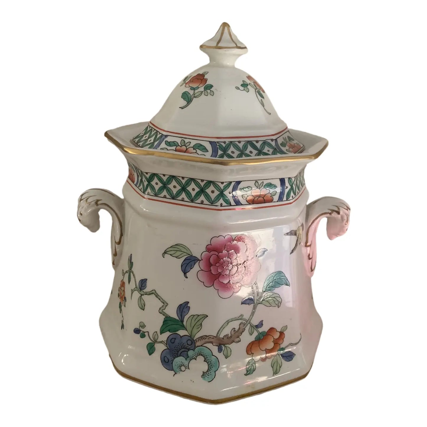 Antique English Porcelain Floral Sugar Bowl