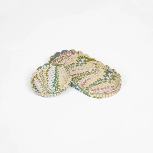 Marbled Round Scalloped Tray Set - Moss Mountain
