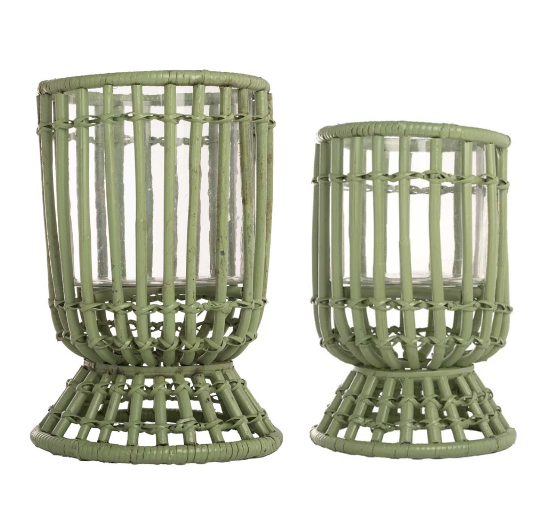 Moss Green Bamboo Wicker Hurricane (Size Large)