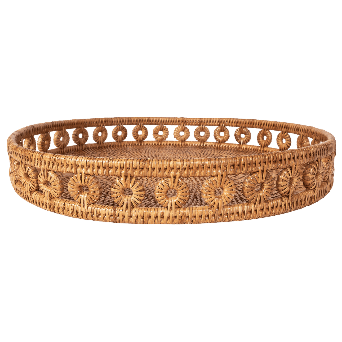 Round Tray with Glass Insert: Honey Brown