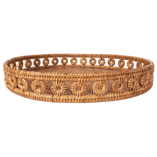 Round Tray with Glass Insert: Honey Brown