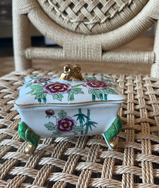 Floral Bamboo Footed Box with Lid