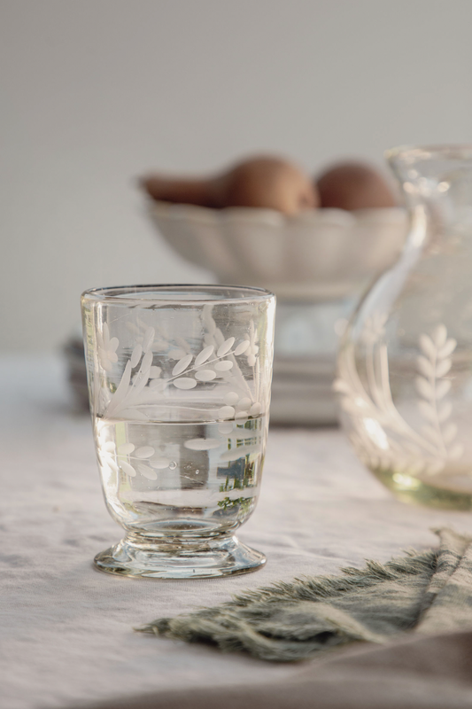 Hand-etched Blown Footed Glass: Water Glass