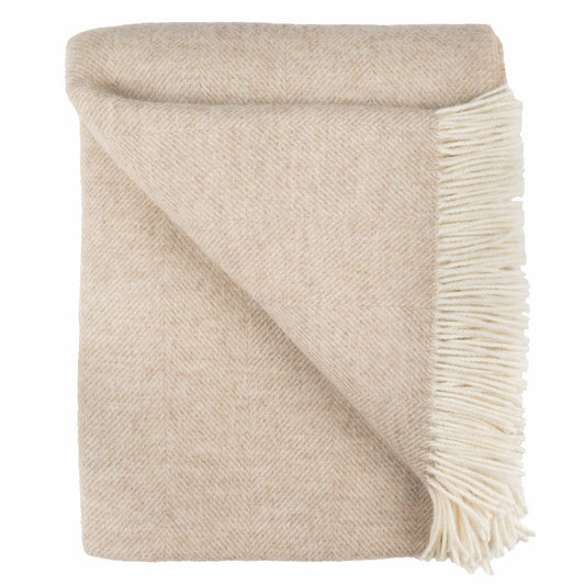 Southampton Home Shetland Lambswool Herringbone Throw: Linen