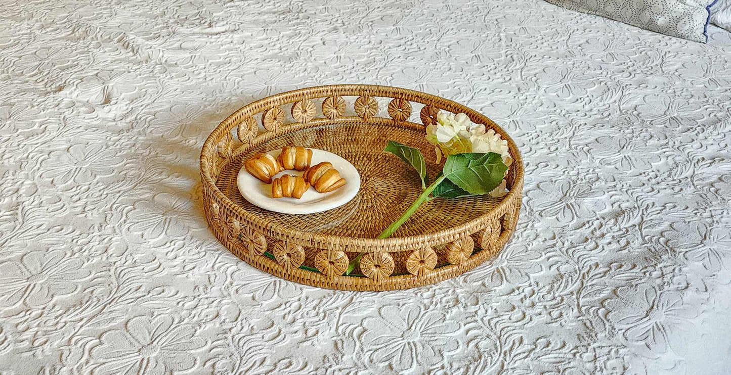 Round Tray with Glass Insert: Honey Brown