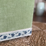 Kate Figler Home Mini Cube Ottoman in Green Performance Velvet with Schumacher Trim