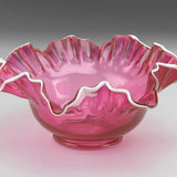 Crimped Edge Glass Brides Bowl with White Trim: Pink