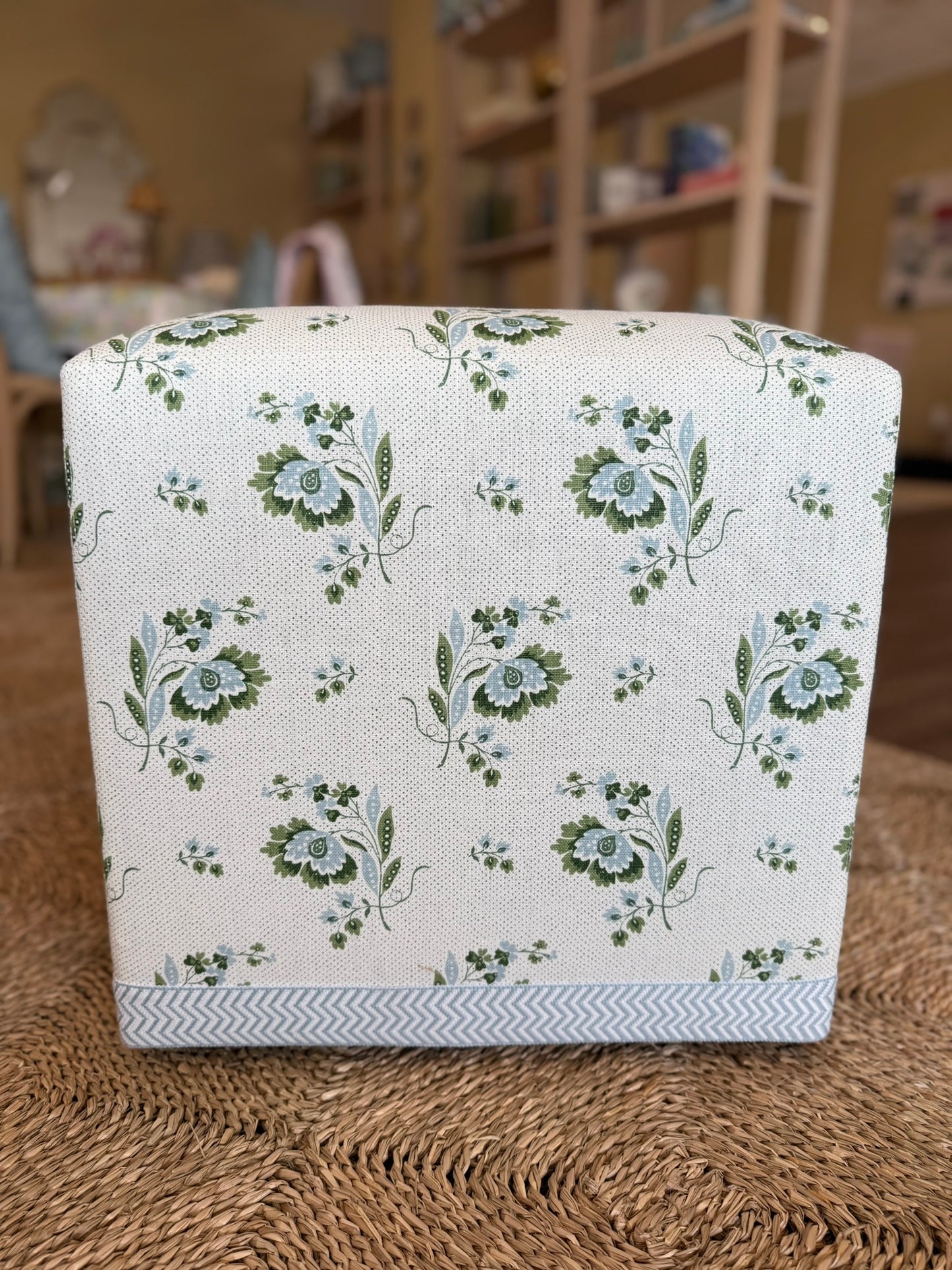 Kate Figler Home Mini Cube Ottoman in Alice Sergeant Zahra Fabric and Holland & Sherry Trim