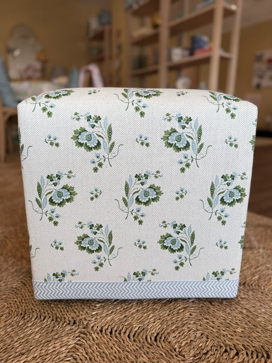 Kate Figler Home Mini Cube Ottoman in Alice Sergeant Zahra Fabric and Holland & Sherry Trim