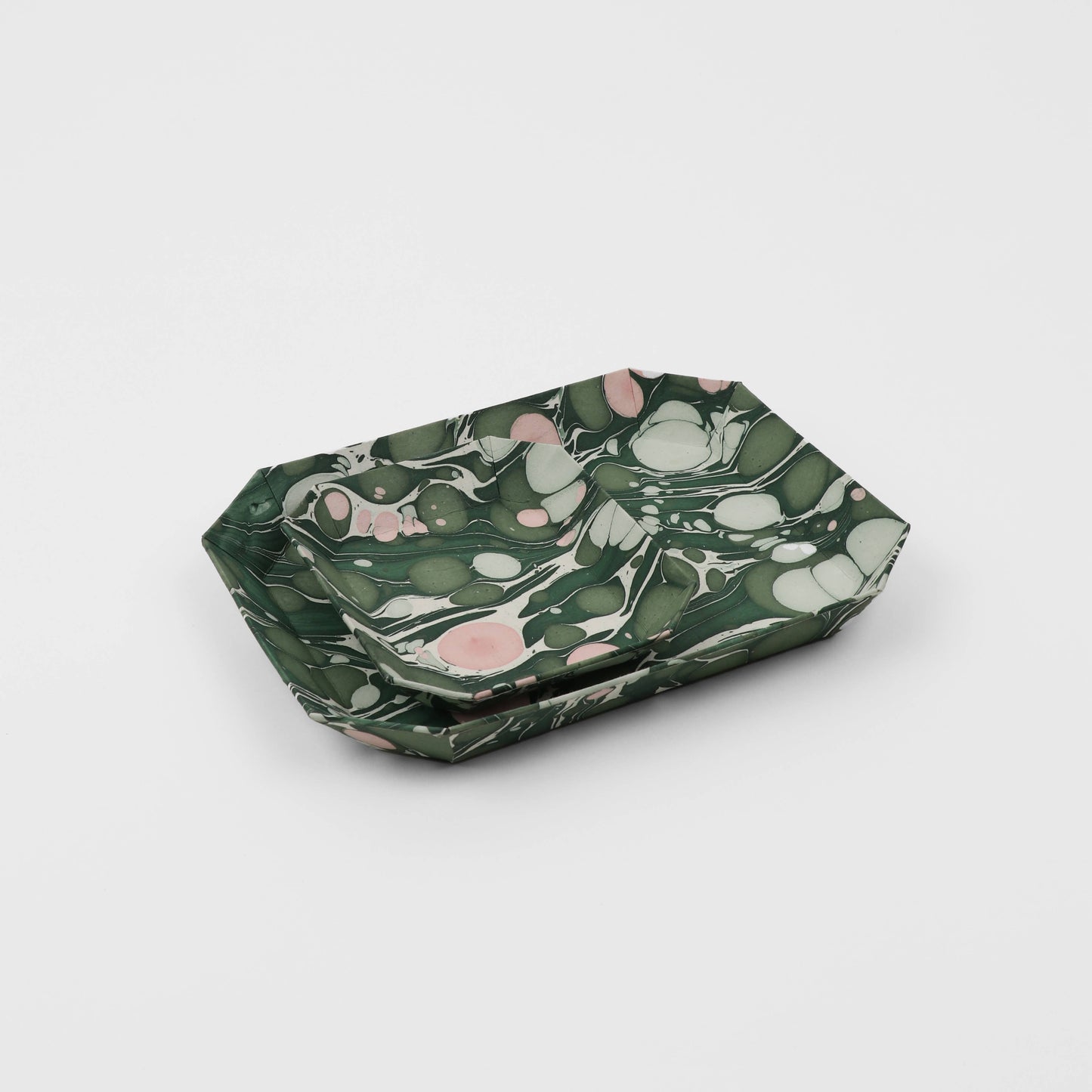 Marbled Octagonal Tray Set - Green