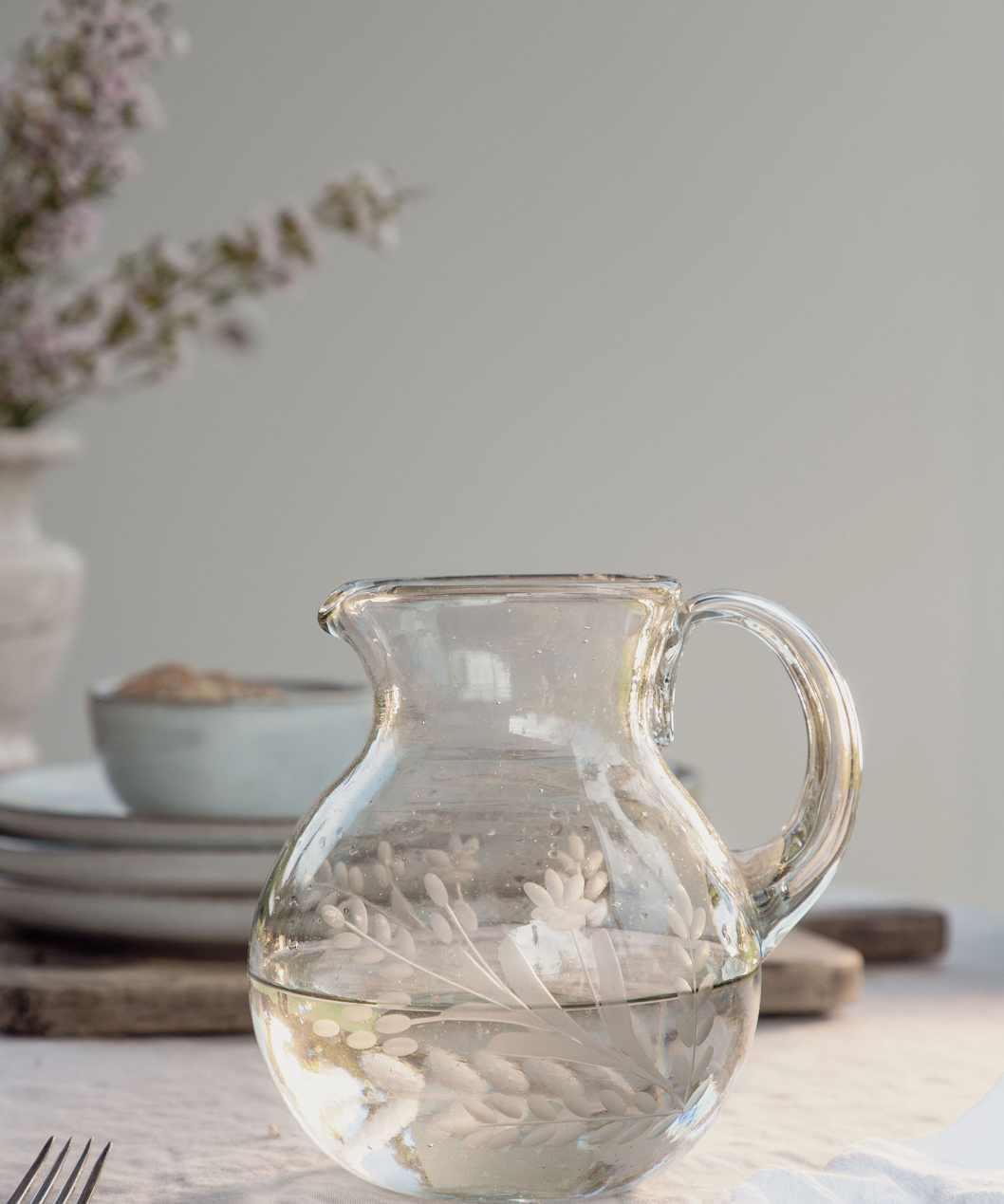 Hand-etched Blown Pitcher: Large