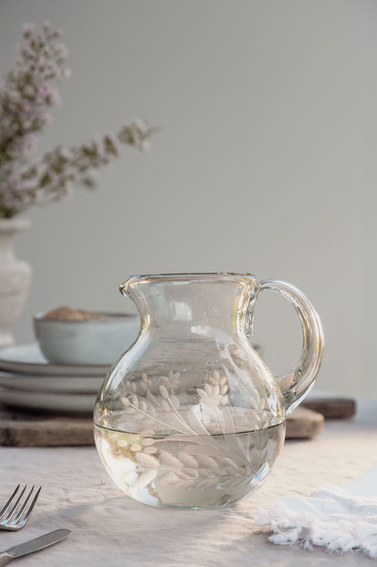 Hand-etched Blown Pitcher: Large
