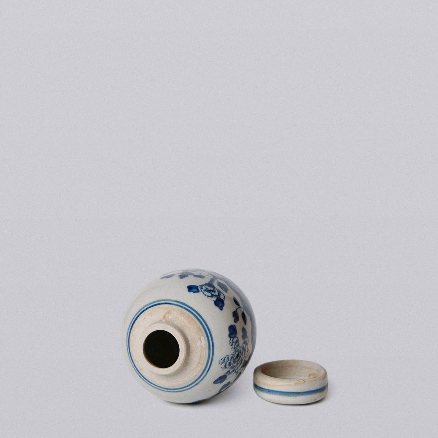 Blue and White Porcelain Mini Peony Floral Round Jar