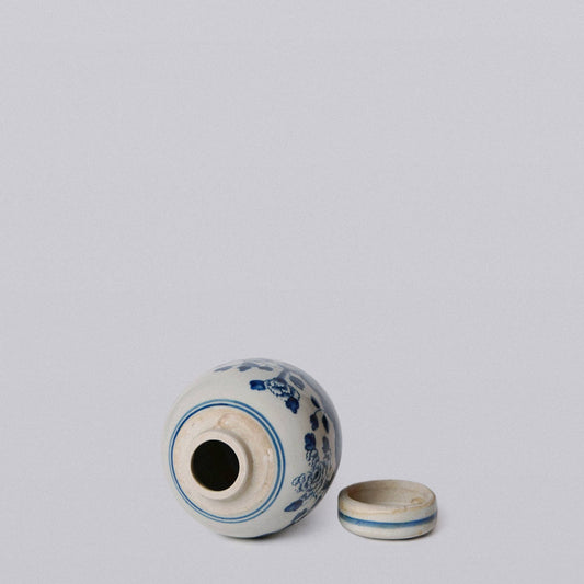 Blue and White Porcelain Mini Peony Floral Round Jar