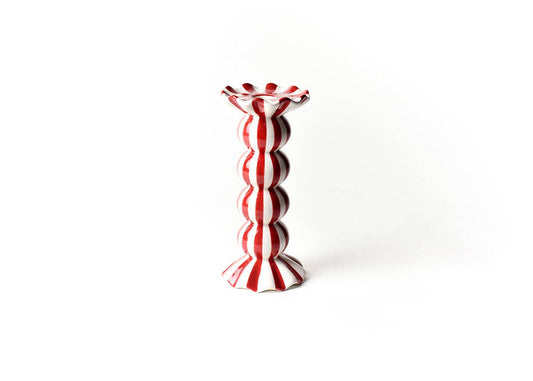 Red Stripe Medium Ruffle Knobbed Candle Holder