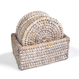 Round Coaster Box Set of 6, Whitewashed Rattan