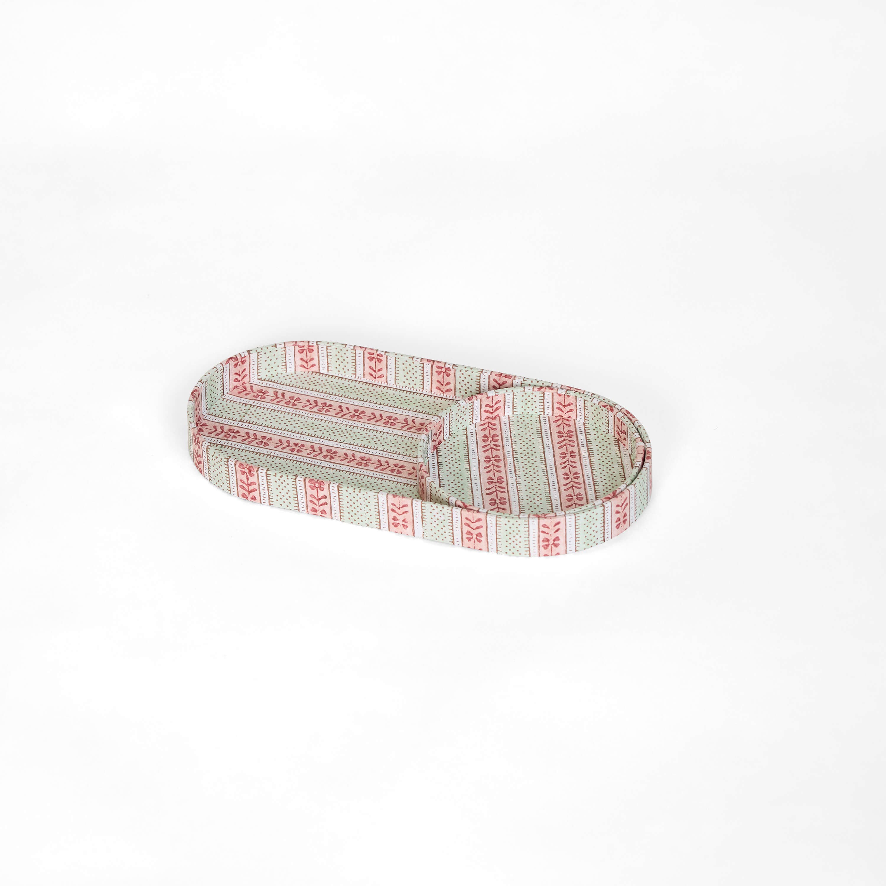 Block-Printed Round Desk Tray Set - Mint Rose