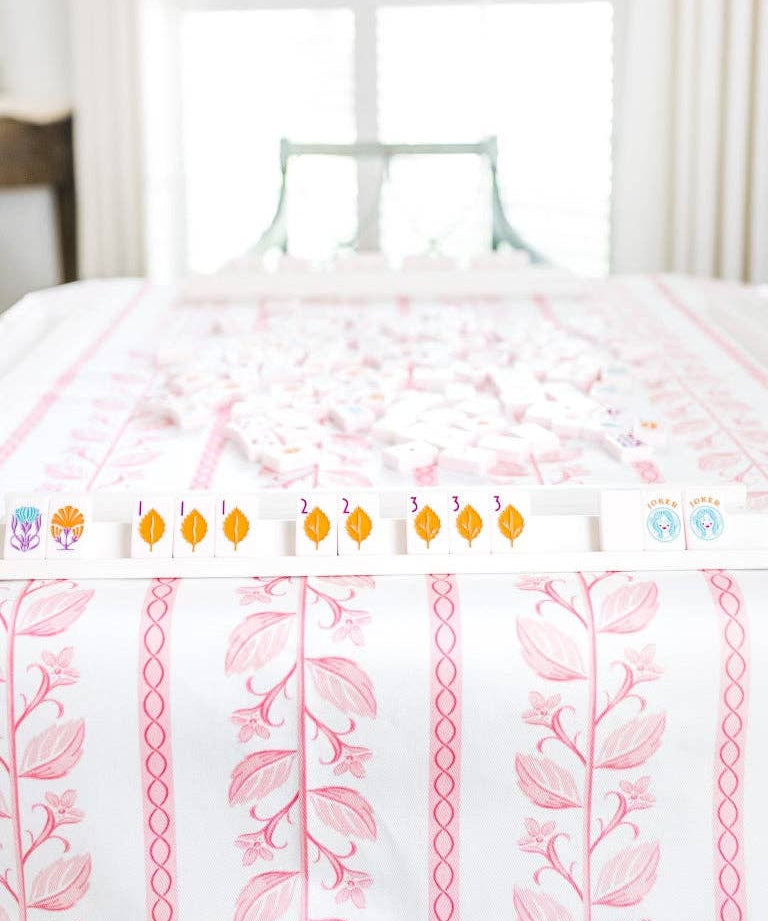 Scalloped Square Table Topper | Pink Botanical