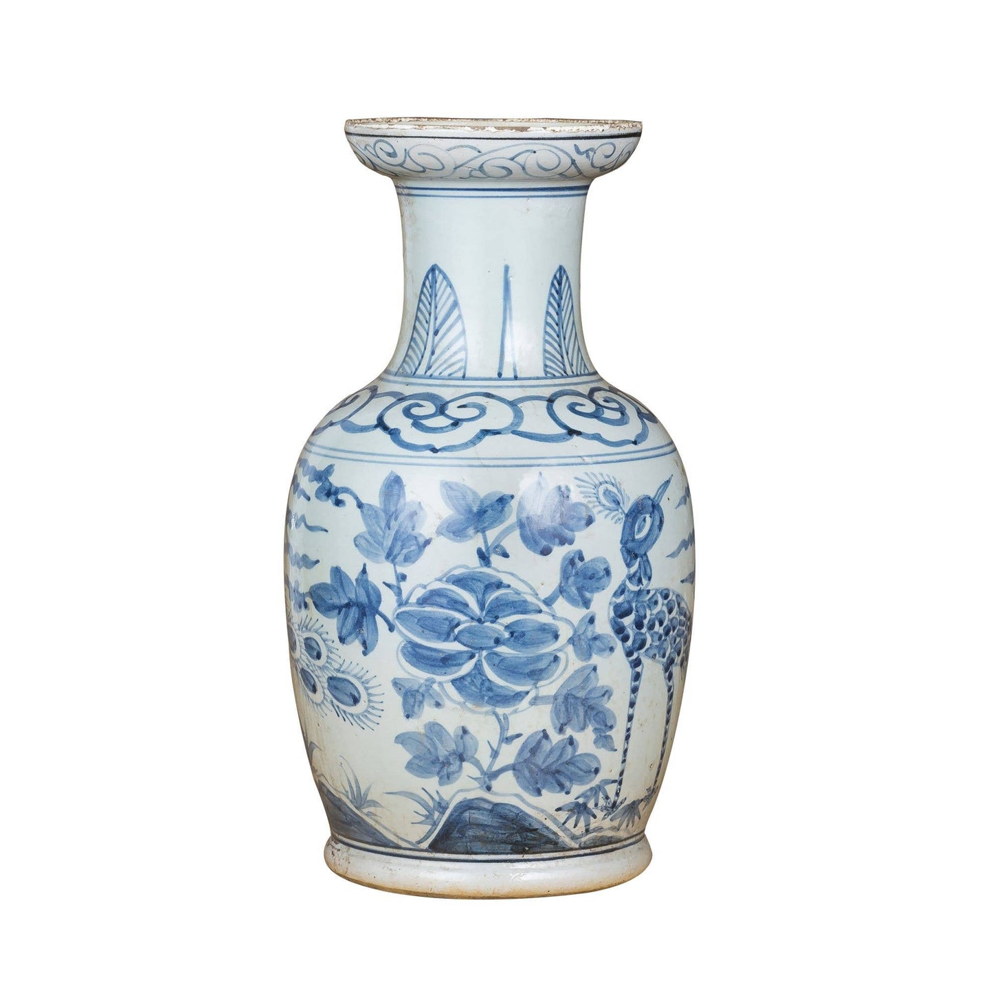 Blue And White Bird Vase With Dish-shaped Mouth