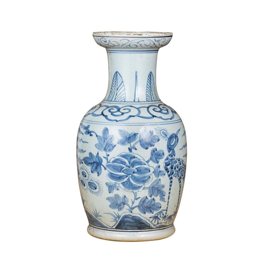 Blue And White Bird Vase With Dish-shaped Mouth