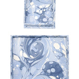 Nesting Scalloped Hand-Marbled Trays in Ocean Wave: Set of 2