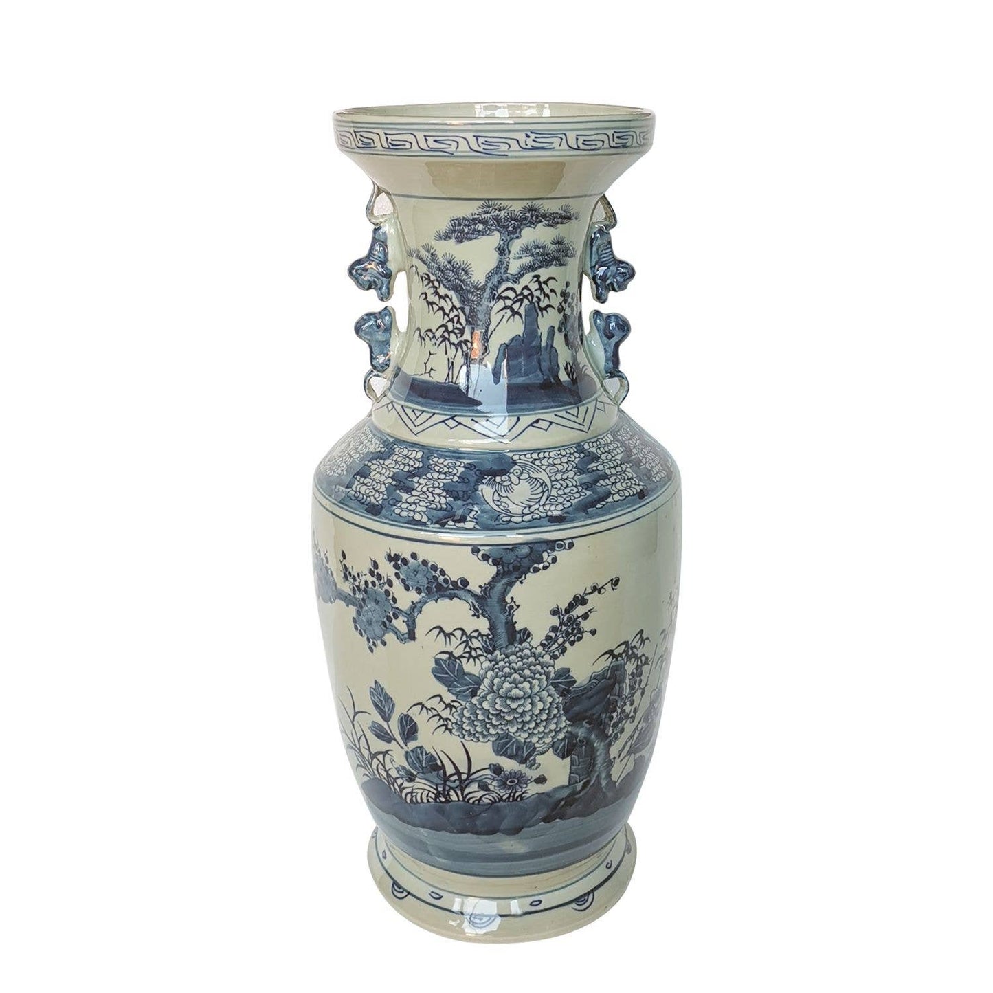 Blue And White Flower Tree Vase With Squirrel Handles