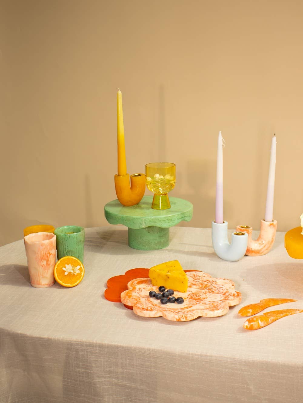 Scallop Resin Cheese Charcuterie Board Ivory - Pink