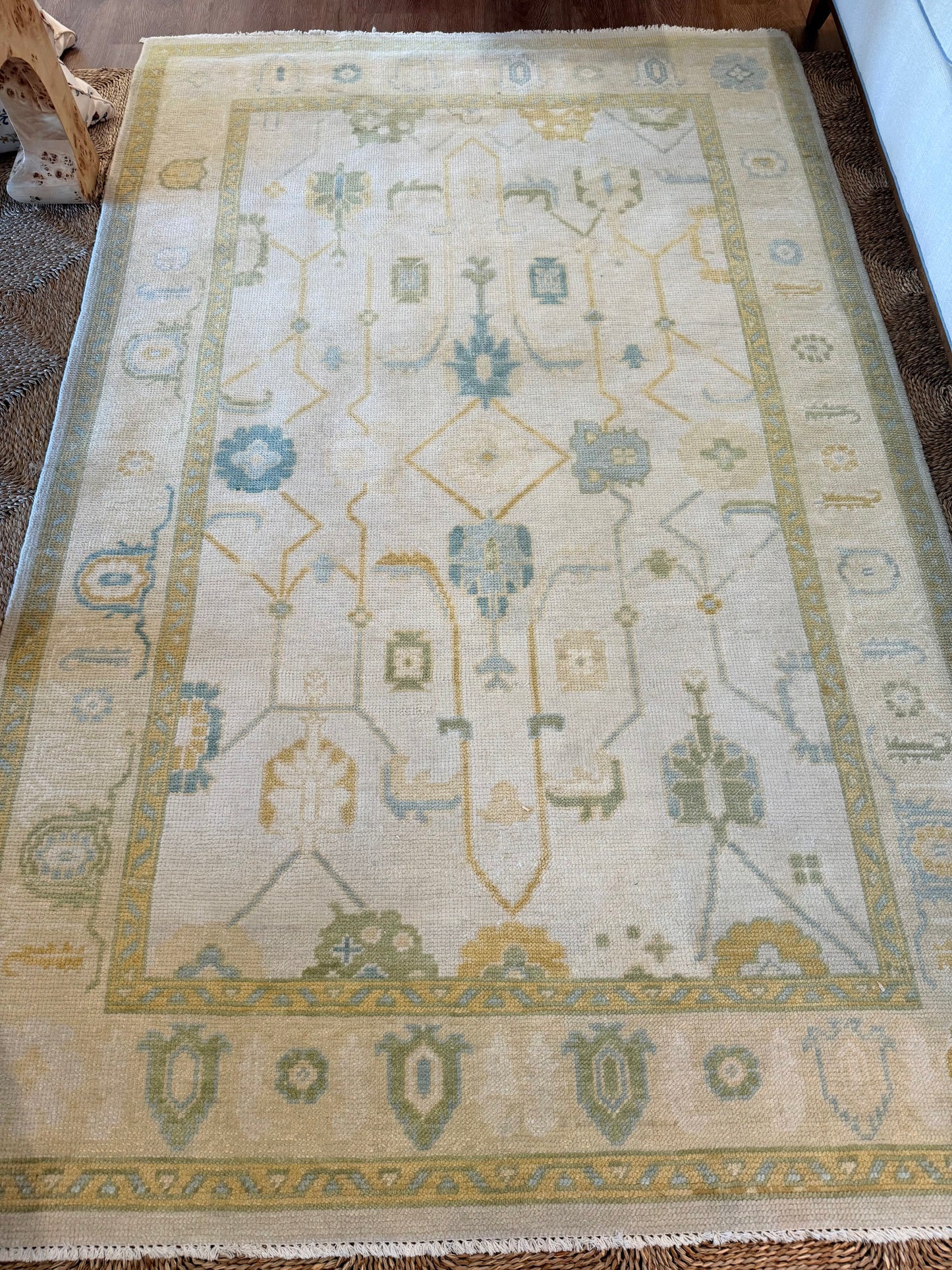 4x6 Vintage Oushak Rug: Yellow & Teal