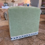 Kate Figler Home Mini Cube Ottoman in Green Performance Velvet with Schumacher Trim