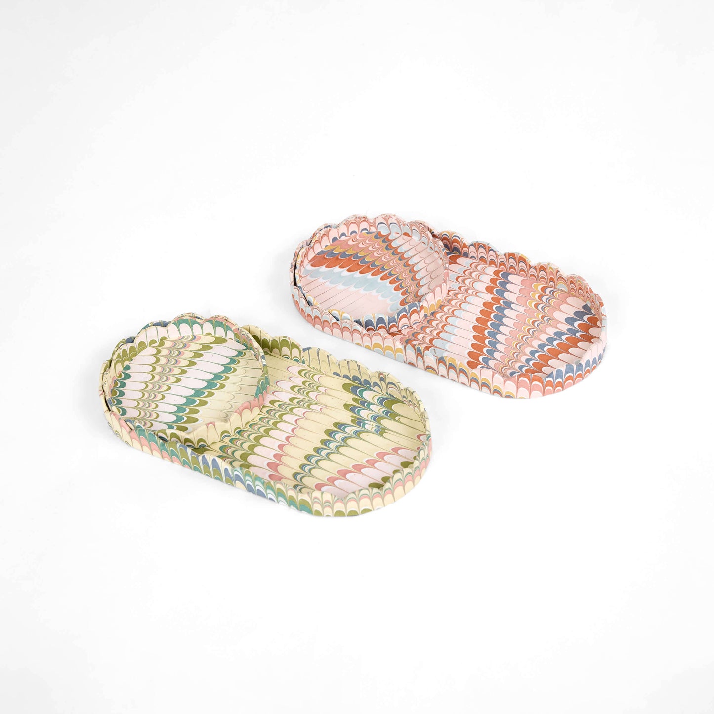 Marbled Round Scalloped Tray Set - Moss Mountain