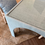 Game Table in Mint Green Performance Fabric with Glass Top