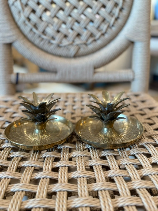 Pair of Vintage Pineapple Brass Candle Holders