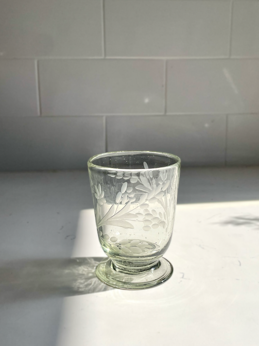 Hand-etched Blown Footed Glass: Water Glass