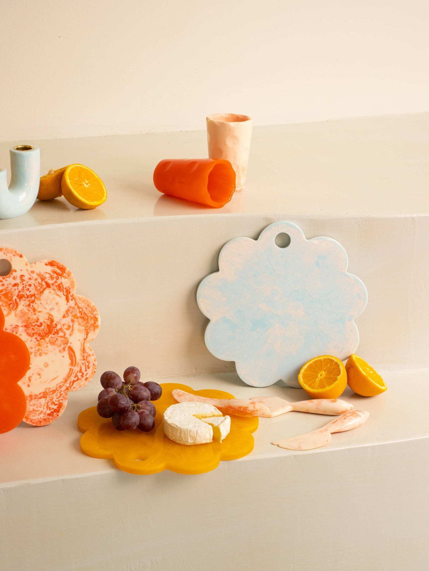 Scallop Resin Cheese Charcuterie Board, Blue