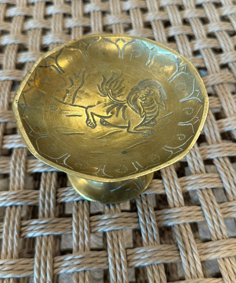 Vintage Brass Soap Dish with Lion Engraving